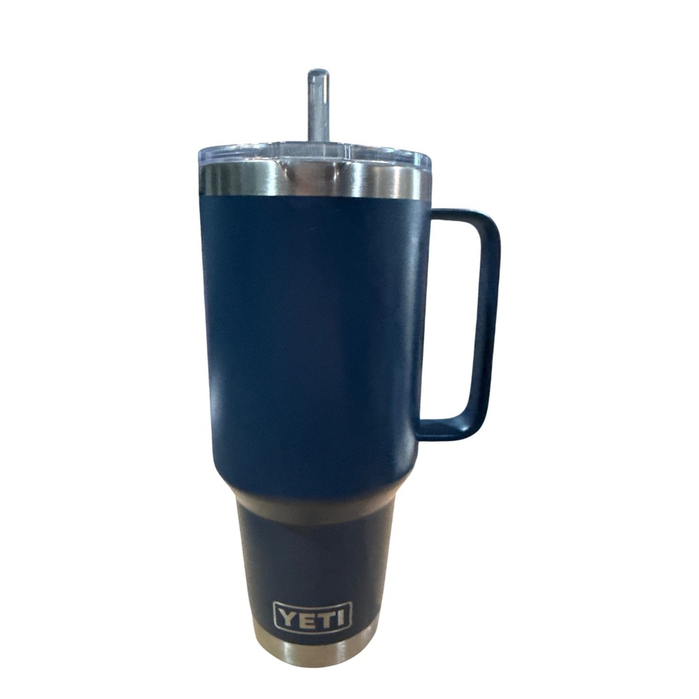 YETI Rambler 42 oz Mug Straw Lid Navy Blue Laser Engraved Dog Cat Pet Lover